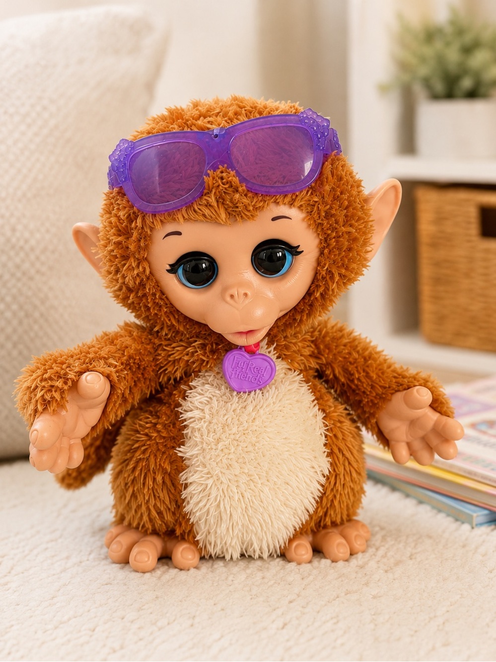 Hasbro FurReal Friends Baby Cuddles Giggly Monkey Purple Sunglasses